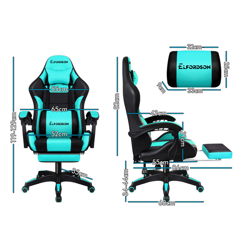 ELFORDSON Adjustable Reclining Faux Leather Swiveling PC & Racing Game Chair, Cyan