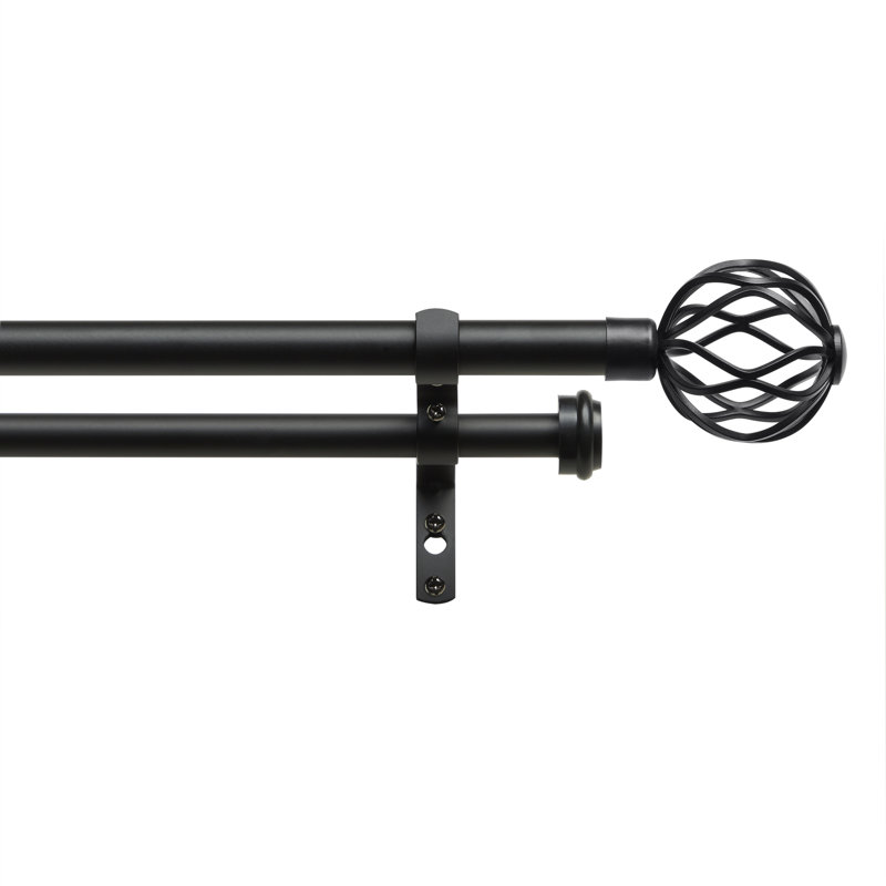 Matte Black Adjustable Double Curtain Rod with Wavy Finials