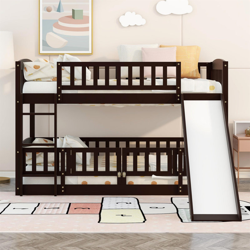 Standard Low Bunk Bed with Slide by Harriet Bee, Espresso, Twin over Twin