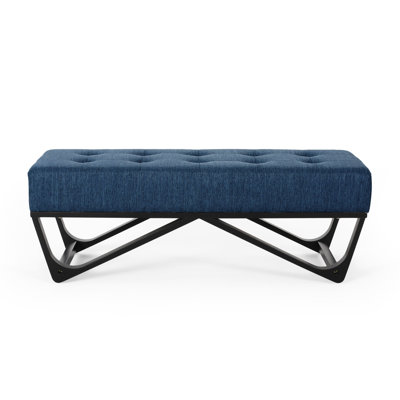 Navy Blue - Enhance Your Home. Upholstery, Geometric Base. Multi-purpose For Any Room. 46.47”w X 16.93”h 17.45”d Transform Living Area. Sophisticated Bench With Top. Versatile Different Uses. Modern