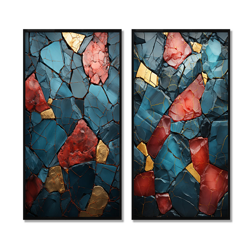 Hodimont - Ensemble de 2 reproductions d'art en marbre abstrait, Cadre flottant noir, H 28 po x l 25 po