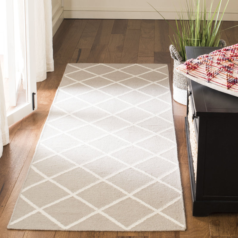 Tapis gris / ivoire en laine et coton tissé à la main et à plat Mccall, Tapis de couloir 2 pi 6 po x 8 pi