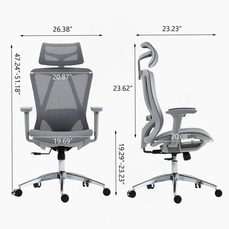 High Back Mesh Office Chair, Gray, Silver