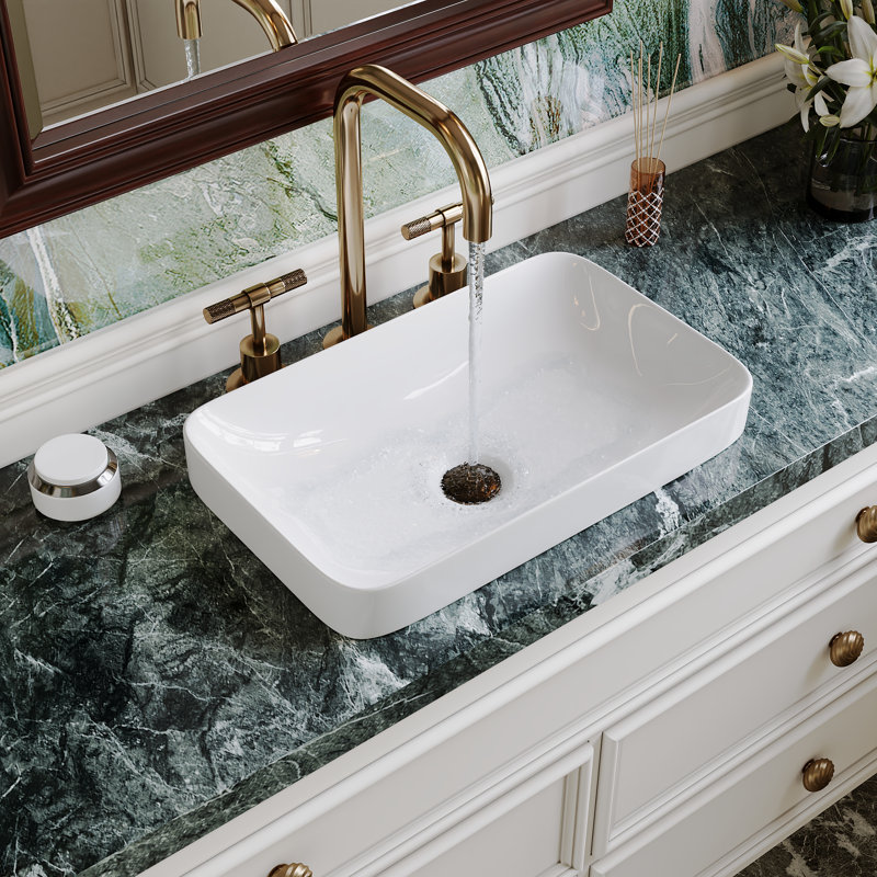 DeerValley 490 x 300 x 120mm Rectangular Drop-In / Semi-Recessed Bathroom Vessel Sink White