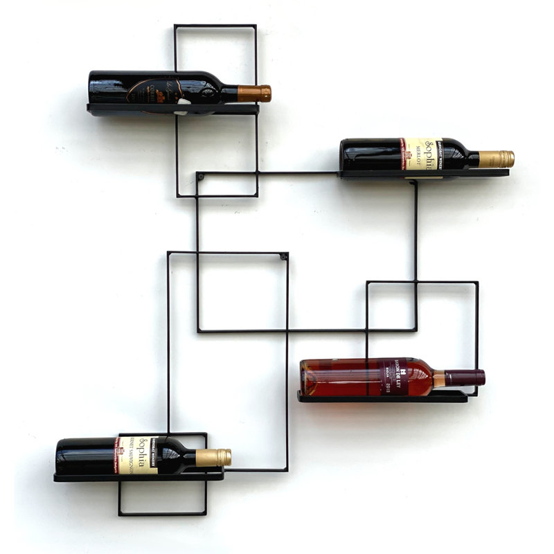 Theon 4 Bottle Wall Mounted Wine Bottle Rack in Black