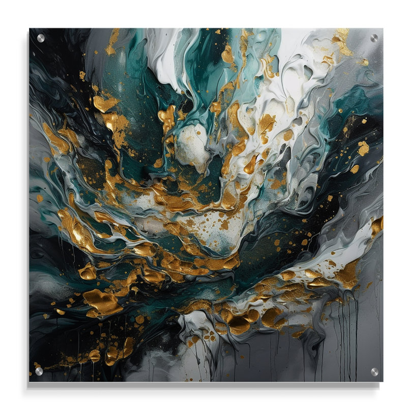 Vickey - Abstrait art mural acrylique sur verre, H 16 po x l 16 po