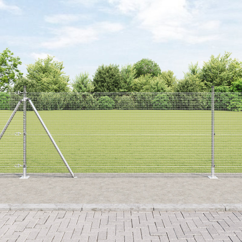 Welded Wire Fence With 7 Flanged Posts Steel, 80cm H x 2500cm W, Silver