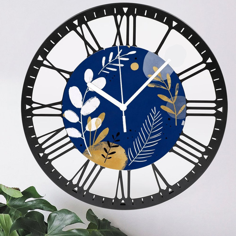Horloge murale ronde en fer 10 po avec mouvement à quartz silencieux, chiffres romains, impression UV, Marine