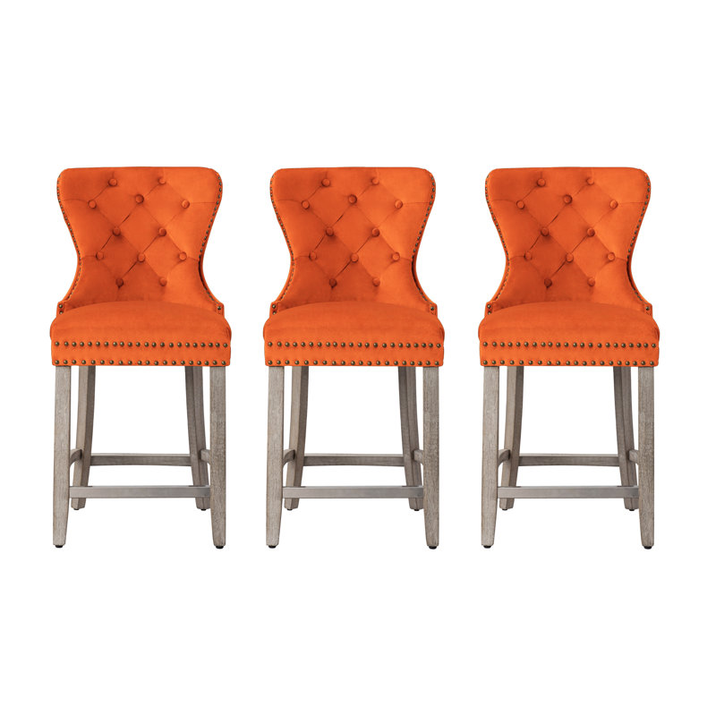 Tabouret de bar et de comptoir Kirsten, Tabouret de comptoir (siège d'une hauteur de 24 p, Gris, Orange