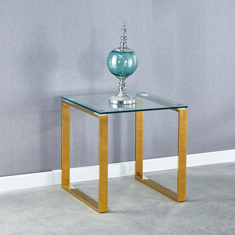 Kyia Glass Top End Table, Gold