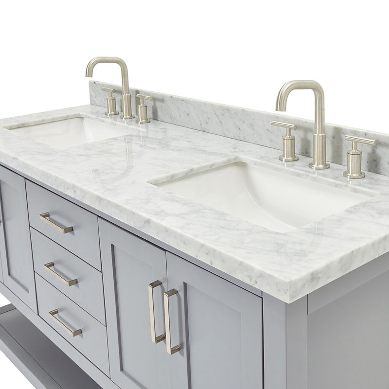 Magnolia Bath Vanity Oval Basin, Gray, Carrara White Marble, Rectangle 