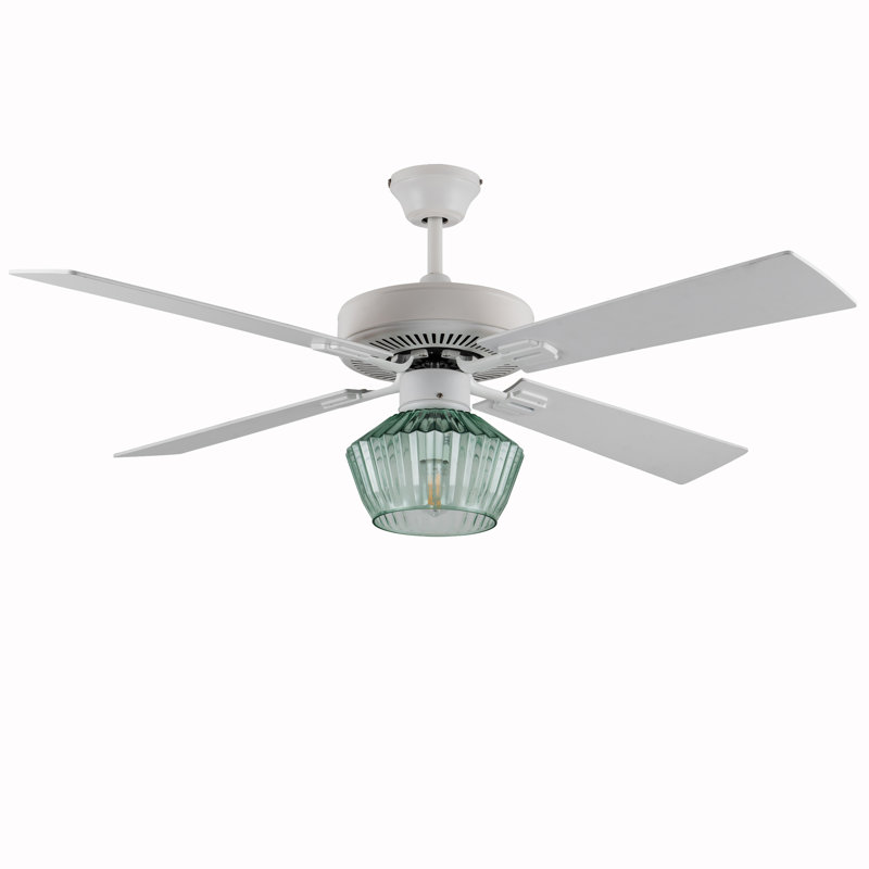 52''W Almedacheatham 4 - Blade Ribbed Glass Ceiling Fan with Remote Control and Light Kit Included, Green