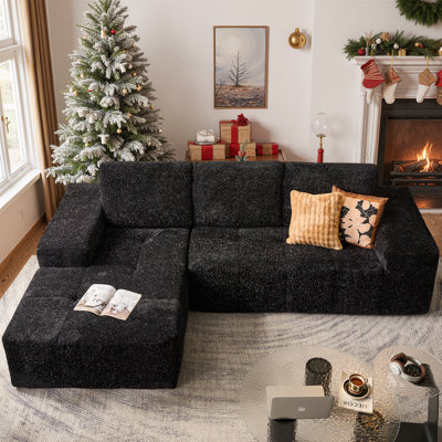 Large-Sized L-Shaped Segmented Sofa, With Shiny Silver Thread Fabric, Spring Combination Sofa - Compressed Packaging, No Installation Required.