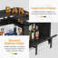 Unité de bar en forme de L 36 po x 48 po avec repose-pieds - Armoire de coin moderne avec tablettes à 2 niveaux et supports en verre, mini table de bar industrielle noire pour la maison, la cuisine ou le pub