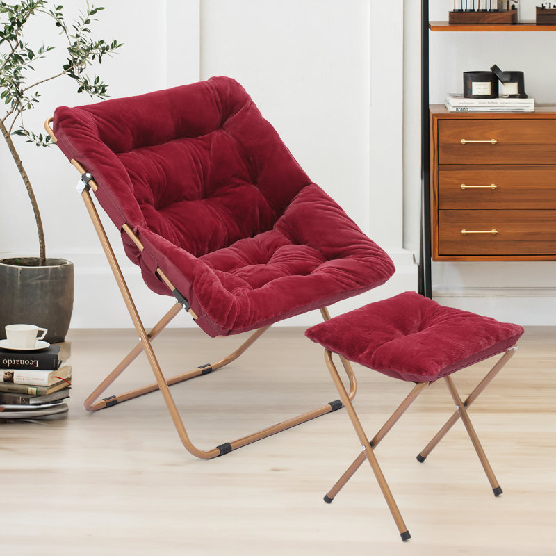 Ariadnna Saucer Chair Folding Accent Moon Chair with Metal Frame Cozy Lounge Chair for Living Room, Purple Polyester, Yes