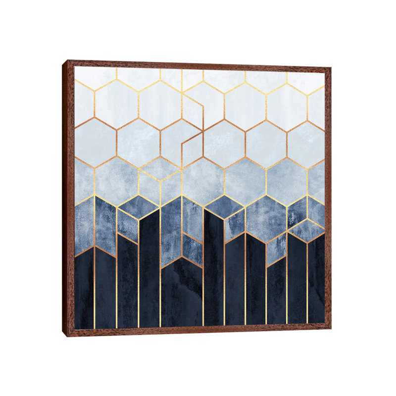 Soft Blue Hexagons by Elisabeth Fredriksson - Wrapped Canvas Print, Brown Framed, 30.48 cm H x 30.48 cm W