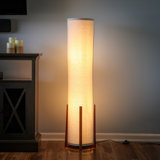 Parker 48 in. Farmhouse 2-Light LED Energy Efficient Floor Lamp with Beige Fabric Cylinder Shade