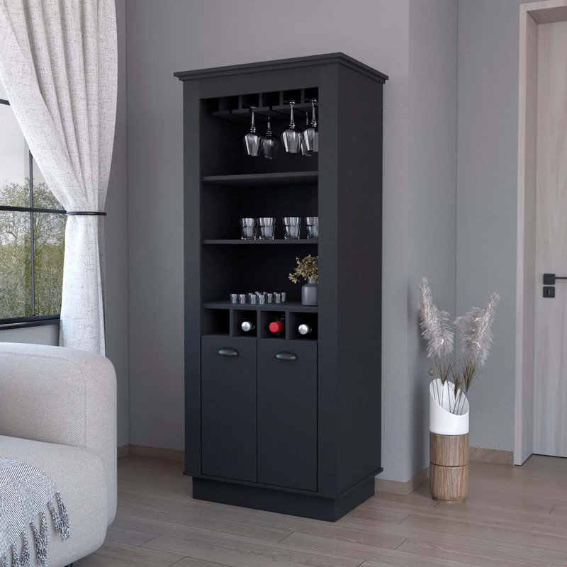 Tyler 4-Built In Wine Rack Bar Cabinet, Black