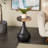 Teak Wood Handmade Fluted Side End Accent Table With Brown Tabletop