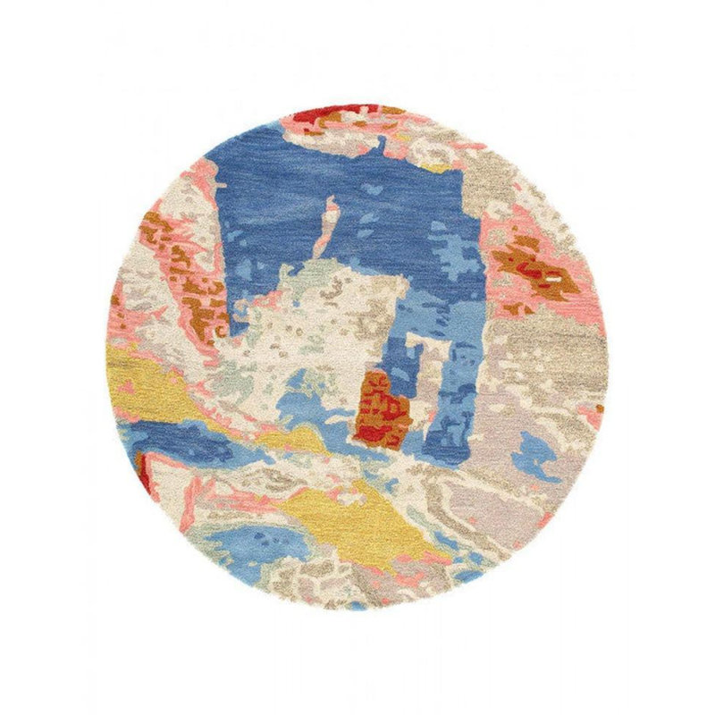 Tapis bleu / beige / jaune à motif abstrait fabriqué à la main Kristvin