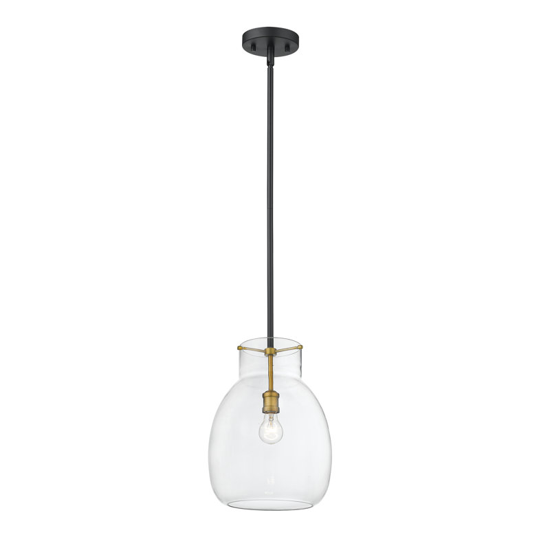 Luminaire à pot simple 1 lumières ArAgon, H 16 po x l 12 po x P 12 po, Noir mat + laiton vieilli