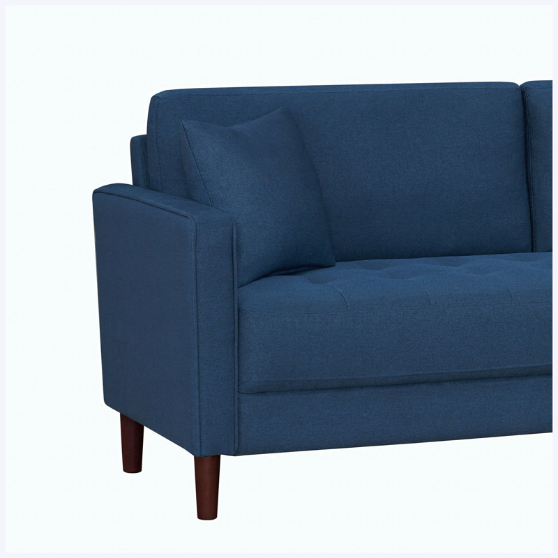 Ensemble de canapé et causeuse contemporain en tissu bleu 2 pièces, coussins capitonnés moelleux, mobilier de salon