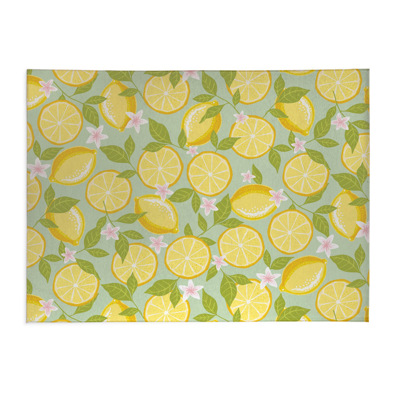 Tapis de cuisine anti-dérapant léger Lemons, Menthe, Rectangulaire 2 pi x 3 pi