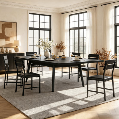 Ensemble de salle à manger extensible 7 pièces avec 6 chaises rembourrées pour 4 à 10 personnes, table de cuisine transformable en 3 positions, noir