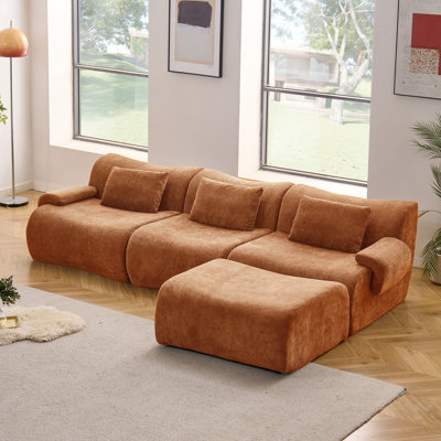 100.8" Upholstered Modular Compression Sofa,sectional Sofa, Loveseat With Pillows Orange