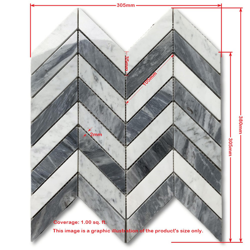 Carreau de mosaïque 12 po x 12 po à chevrons et mosaïque en marbre