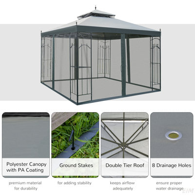 Patio Gazebo With Corner Frame Shelves, Double Roof Outdoor Gazebo Canopy Shelter With Netting, For Patio, Wedding, Catering & Events (Canopy)