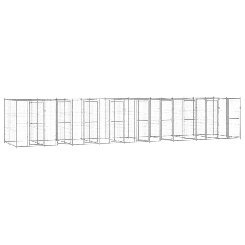 Vidaxl Dog Kennel Galvanized Steel Durable, Silver, 70.9" H x 216.5" W x 86.6" D