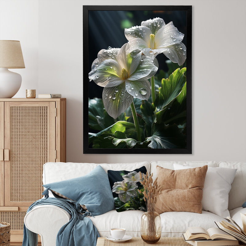 Kyndel - Papillon blanc, vert, portrait vibrant - impression, H 32 po x l 16 po x P 1 po, Cadre photo noir