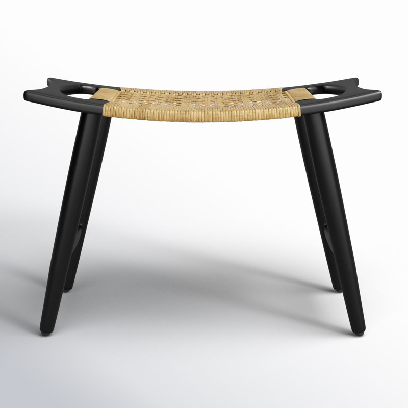 Tristan Natural Wood & Rattan Stool, Black