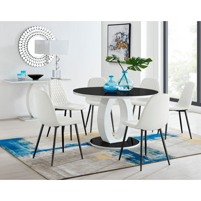 Scottsmoor 6 Seater High Gloss Round Dining Table Set with 6 Luxury Faux Leather Dining Chairs