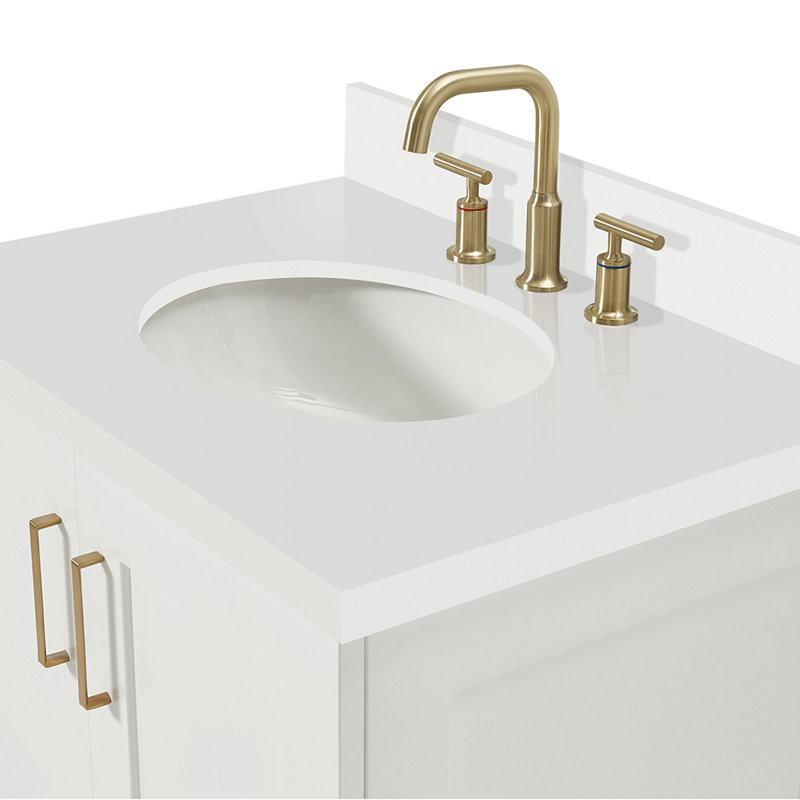 31 IN.  Single Bathroom Vanity, White, Oval, White Quartz