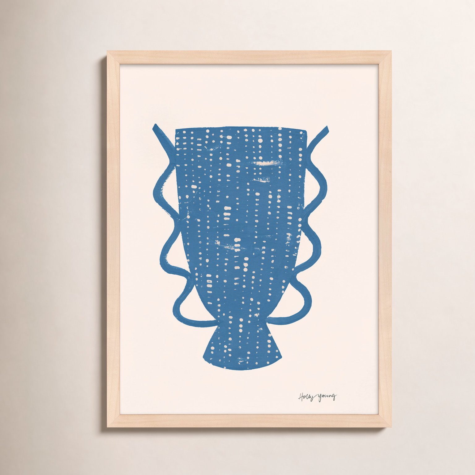 Blue Vessel 6 Painting by Holly Young, 20" H x 16" W x 1.25" D, Beige