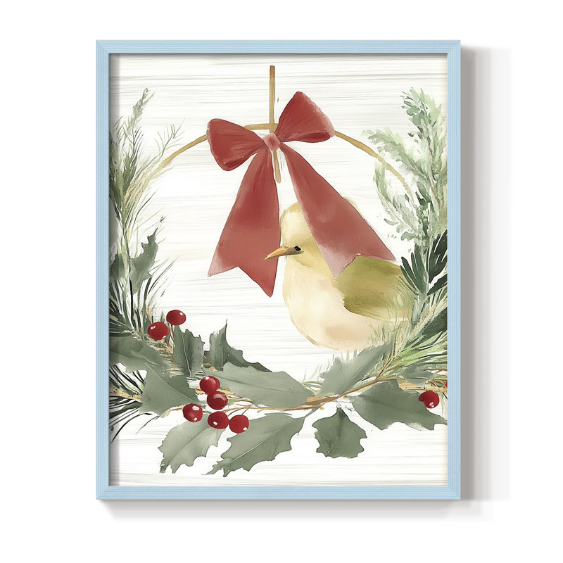 «Christmas Holiday Art», reproduction encadrée en bois massif, H 15 po x l 12 po, Bleu