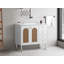 Meuble-lavabo de 36 po avec lavabo en céramique et meuble de rangement en rotin avec deux portes et un tiroir
