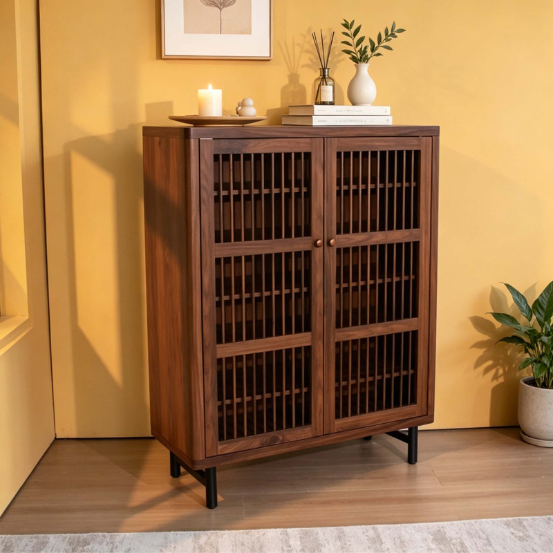 Armoire de rangement à chaussures à lattes verticales, organisateur de chaussures à 6 niveaux avec entrée réglable et pieds en métal
