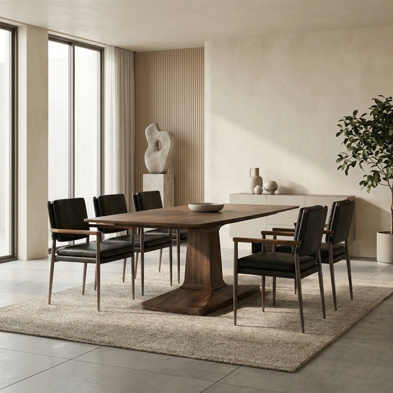 Travis Walnut Wood Dining Table, Dark  Walnut