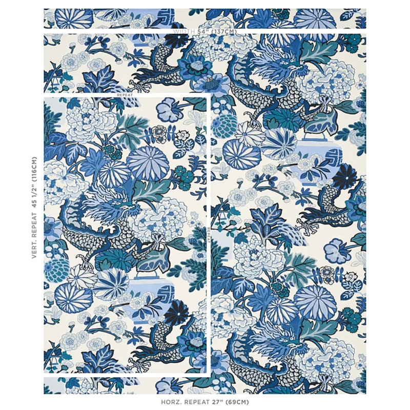 Chiang Mai Dragon Fabric, China Blue