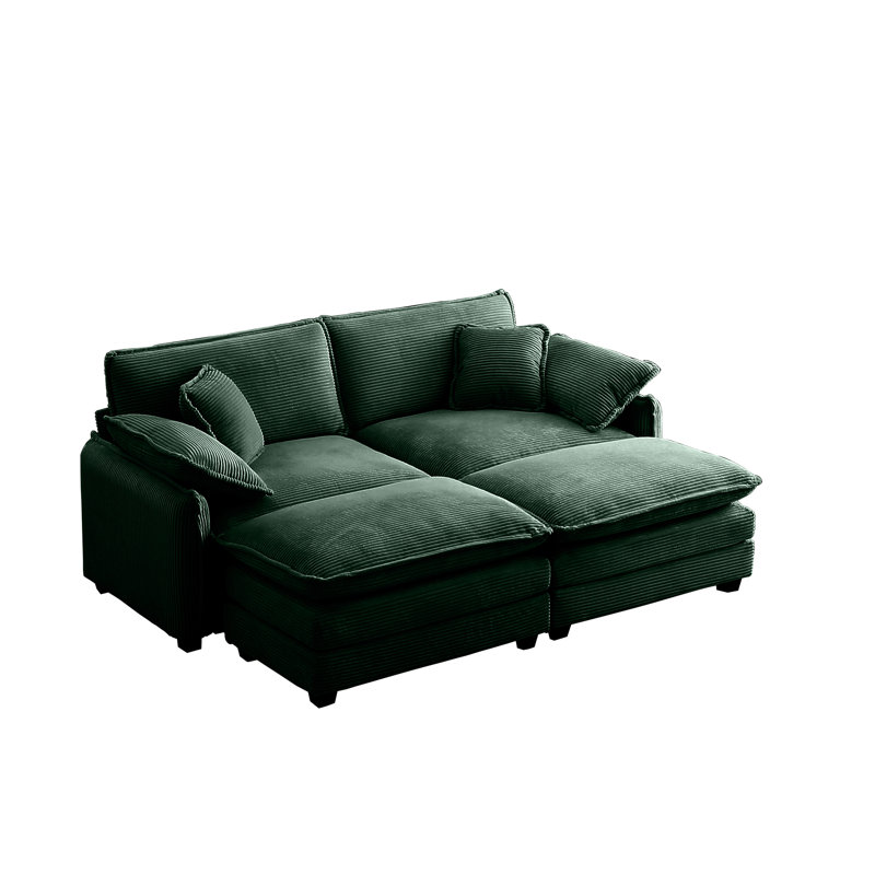 Kadeija Corduroy U-Shaped Sectional Reversible, Green Corduroy