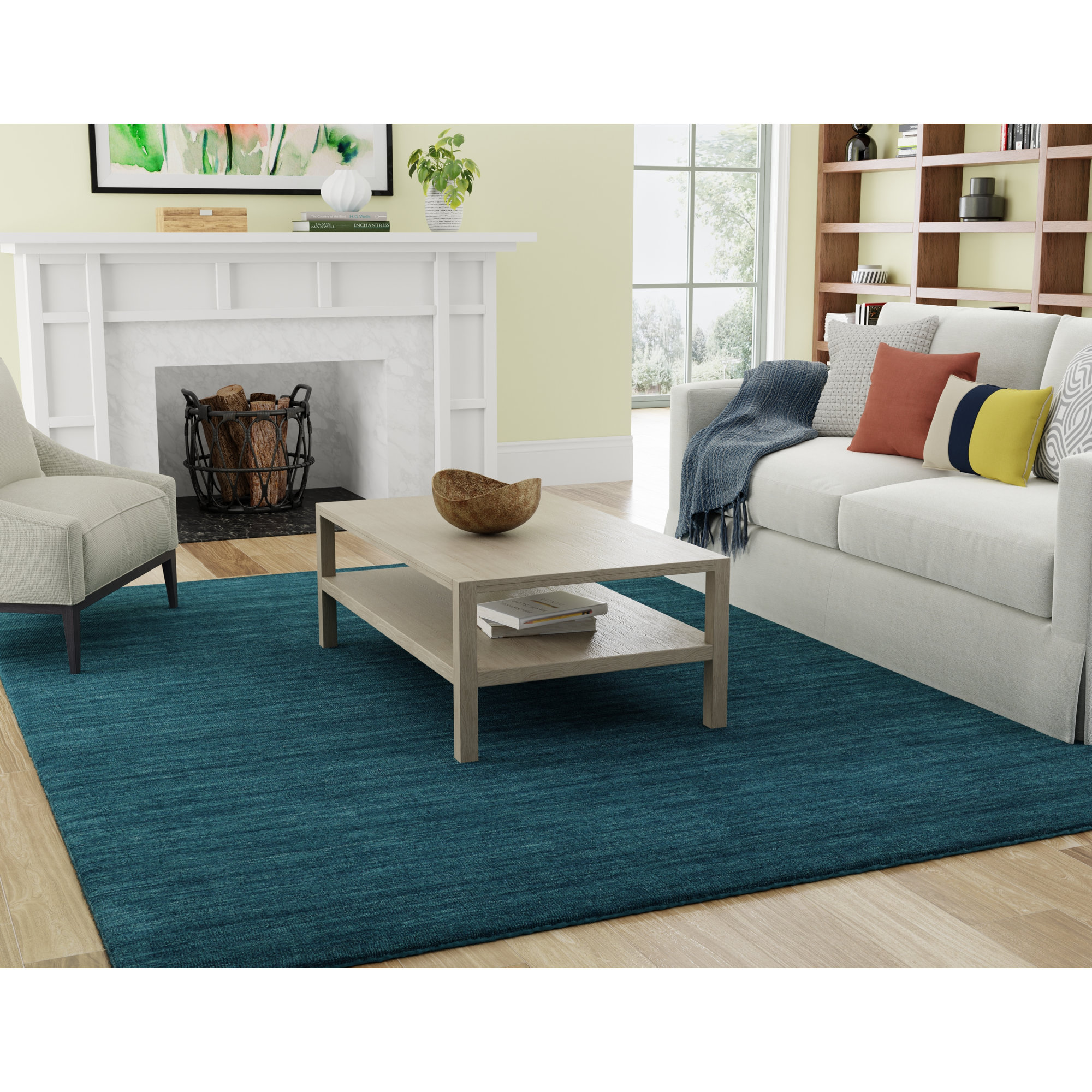 Kaden Handmade Wool Blue Rug, Rectangle 2' x 3'