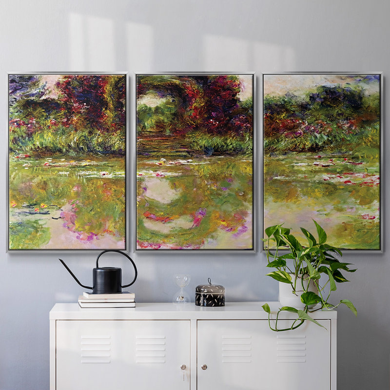Rose Arches At Giverny, 1913, reproduction d'art sur toile encadrée 3 pièces, H 24 po x l 48 po x P 2 po, Argent