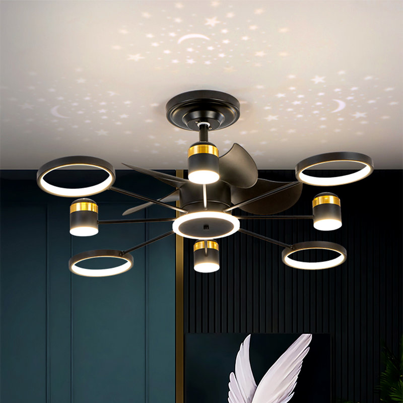 45.3" LED Ceiling Fan with Light and Remote,with Starry Sky, Black
