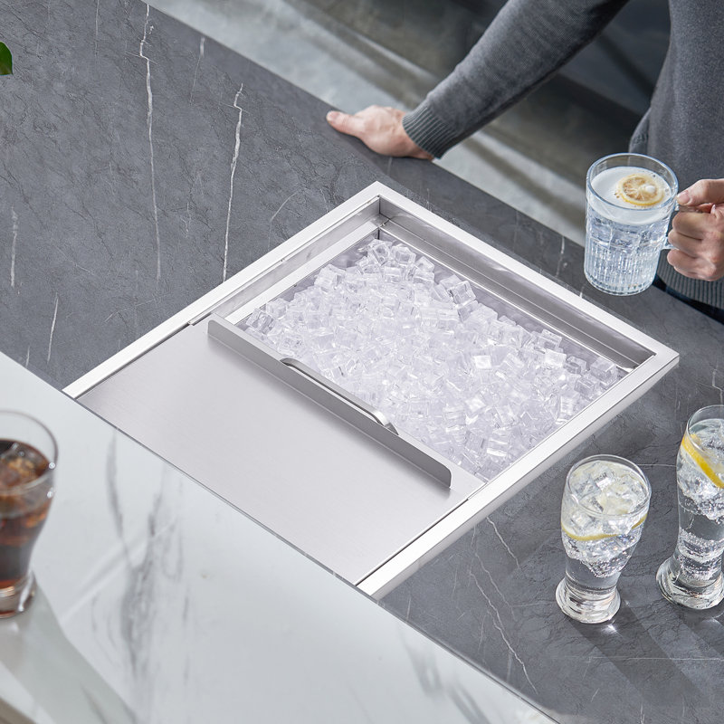 Stainless Steel Drop-In Ice Chest with Sliding Cover