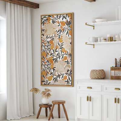 Abstract Botanical Orange Fruits Birds Extra Large Pictures Framed Canvas Print Wall Art