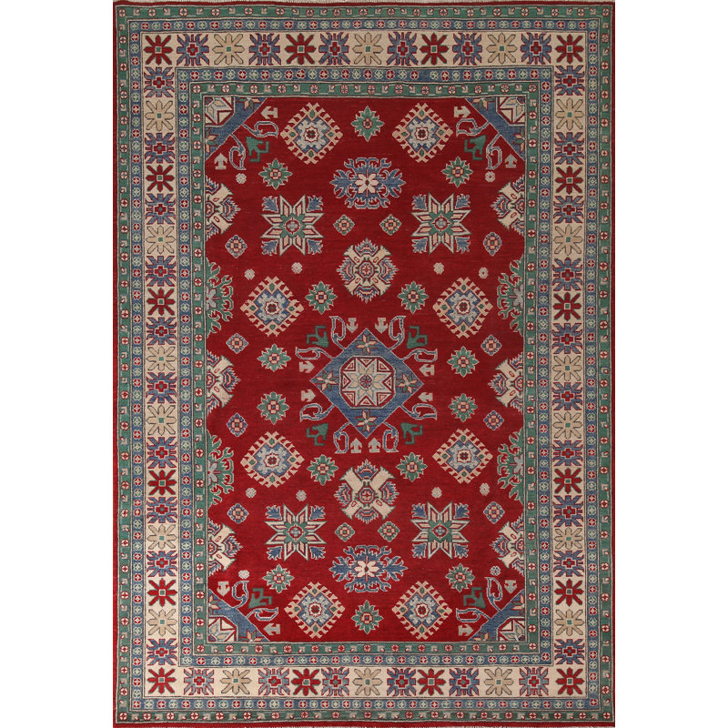 Red Geometric Kazak Oriental Area Rug