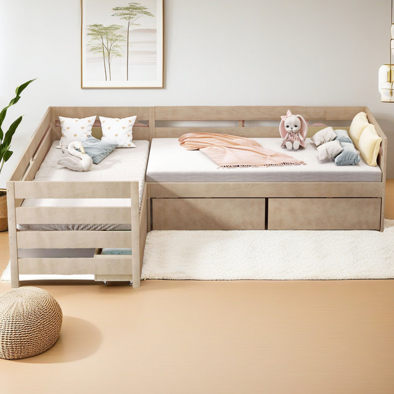 Lit plateforme simple en forme de L, Naturel